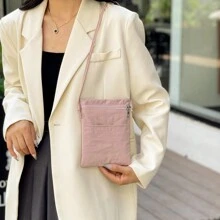 1pc Plain Color Diagonal Crossbody Phone Pouch & Coin Minimalist Korean Style Small Sling Bag Multi-Purpose Key Holder Baby Pink For Women Wallet Purse Wallet - Multicolor - View 5