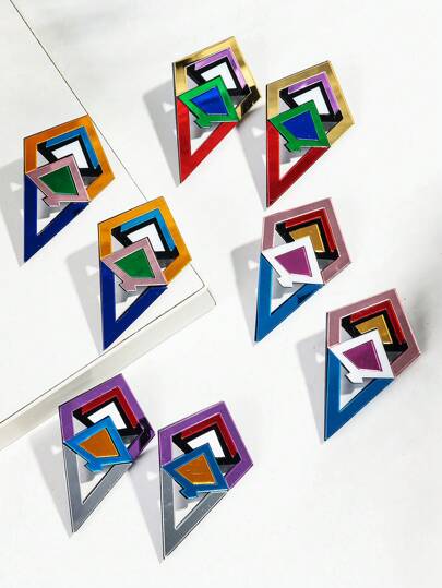 1 par de pendientes colgantes de espejo acrílico asimétrico con bloque de color geométrico, adecuados para el uso diario de las mujeres