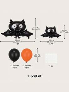 13 件装，万圣节蝙蝠柱气球，蝙蝠黑橙色气球，万圣节装饰气球，万圣节派对用品 - 彩色 - 查看 2