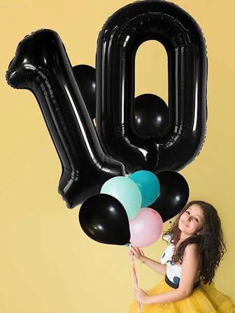 Mtrong Te 40 英寸和 30 英寸 0-9 黑色数字铝箔氦气球生日派对装饰空气球、圣诞节