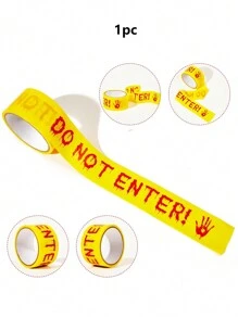 1pc Spooky Halloween Warning Caution Tape With Blood Hand Print - Durable, Weather - Resistant Caution Signs For Haunted House Decorations, Eerie Atmosphere Enhancer, Halloween Decor - Multicolor - View 7