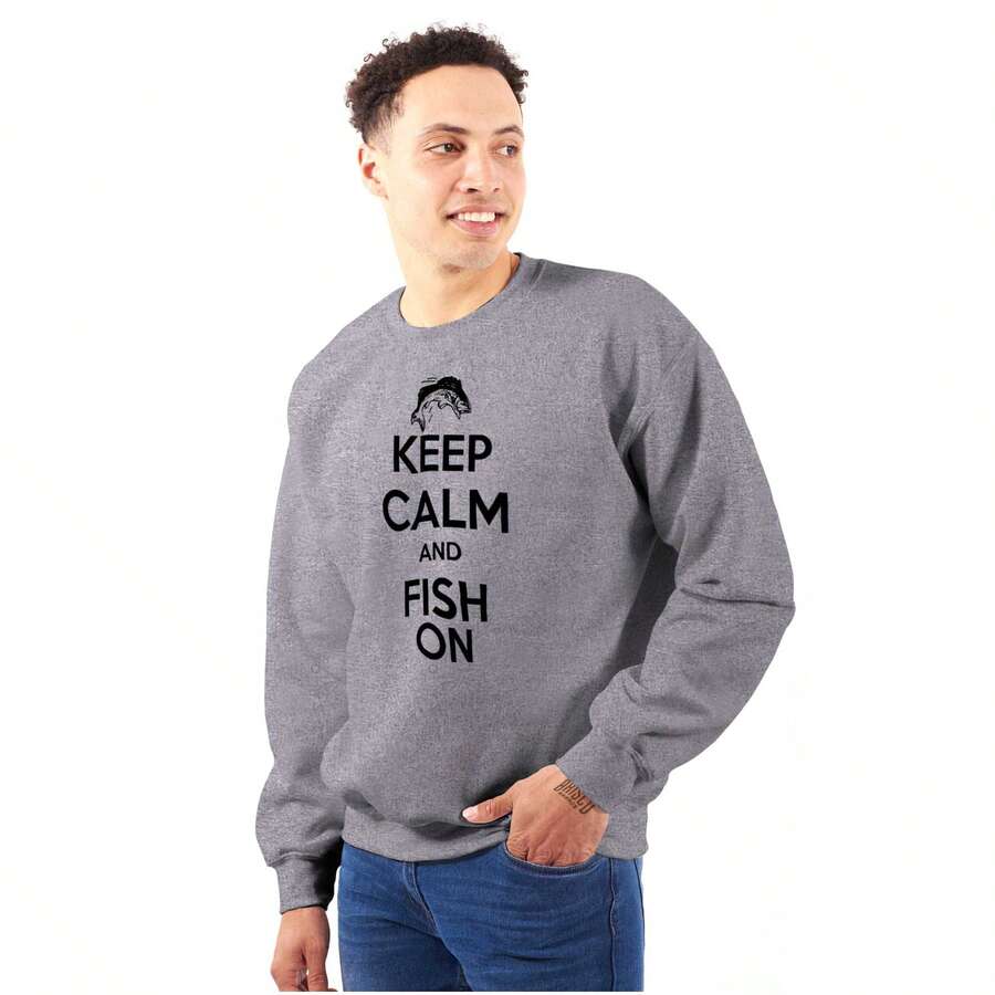 Keep Calm Fish On Fishing Enthusiast Men's Crewneck Sweatshirt - Sport Grey - View 1