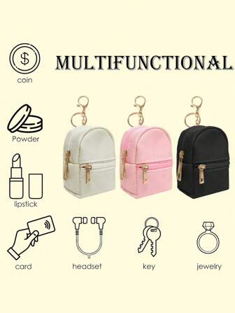 1 Peça Mini Mochila Chaveiro, Bolsa Cosmética Fofa Chaveiros para Mulheres, Bolsa de Maquiagem Pequena de PU Chaveiro, Acessórios de Chaveiro, Chaveiro Masculino, Bolsa com Zíper, Adequado para Trabalho, Viagem, Transporte, Compras, Casa, Presente para Amigos, Família, Colegas, Presentes de Feriado, Lembranças