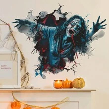 1pc Halloween Horror Broken Wall Monster Wall Decal - Multicolor - View 12