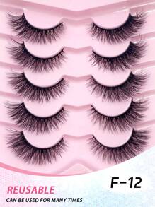 5对自然蓬松纤长仿貂毛卷翘假睫毛，条状假睫毛