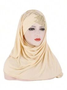 1 Peça Faixa de Cabeça de Seda Multicolorida Sólida para Mulheres Nova, Lenço Hijab de Seda Leitosa com Lantejoulas para Uso com Roupas com Véu