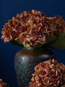 1 Pezzo di Ortensie artificiali di colore marrone, fiori in seta di alta qualità realistici, decorazioni floreali finte per profumo da sposa, feste, casa, sala, cucina, giardino, hotel e ufficio