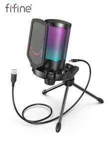 Gaming USB Microphone For PC Laptop, Condenser Mic With Quick Mute, RGB Indicator, Tripod Stand, Shock Mount, Gain Control For Streaming Discord Twitch Podcasts Videos-FIFINE A6V - Black - View 2