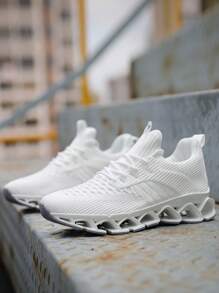 Mens Slip On Running Walking Shoes Blade Tennis Casual Fashion Sneakers Comfort Non Slip Work Sport Athletic Trainer White - 白色 - 查看 2