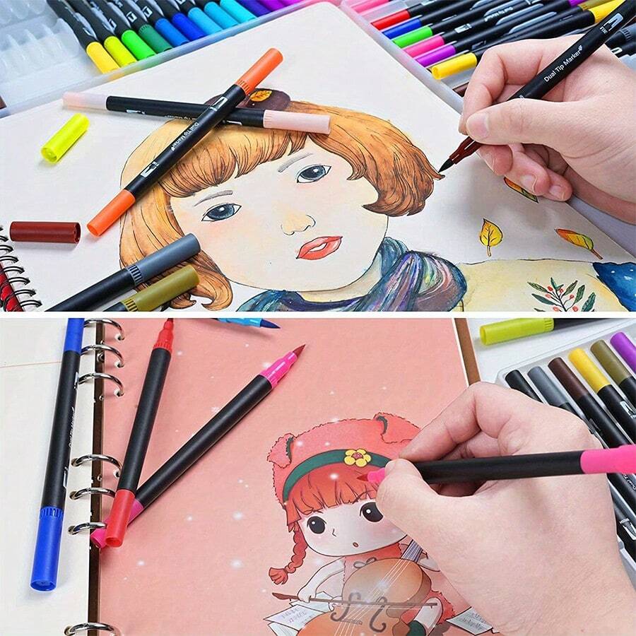 DualTip Marker Pens Set Watercolor Brush Pens Art Supplies For