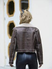 RELISH NOLESS Damen Lässig Jacke mit Fake- Futter und Reverskragen, Herbst/Winter - Kaffeebraun - Übersicht 6