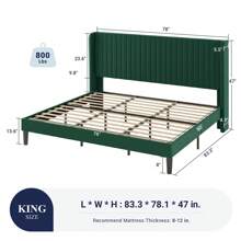 Allewie Full/Queen/King Size Velvet Bed Frame/Vertical Channel Tufted Wingback Headboard/Upholstered Platform Bed/Strong Wooden Slats/No Box Spring Needed/Easy Assembly/Blue/Black/White/Green/Teal/Pink/Grey * Bed Frame Queen Queen Bed Frame Bed Frame Full Full Size Bed Frame King Size Bed Frame Twin Bed Frame Room Decor Home Decor Christmas Decor Bedroom Decor Valentine Day Decor Storage Living Room Decor Furniture House Decor - màu xanh lá - Xem 11