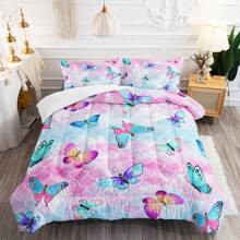 3Pcs Rainbow Butterfly Comforter Set For Girls Kids Adults Mermaid Scales Pattern Bedding Set Aesthetics Butterflies Quilt Bed Set With 1 Comforter And 2 Pillowcases (No Pillow Core) - Butterfly 1 - View 3