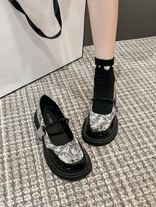 Women's 2024 New Hot Wind Mary Jane Single Strap Rhinestone Buckle Round Toe Thick Heel Platform Loafers - Chantilly - View 9