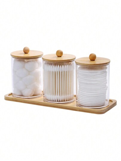 Set da 3 pezzi di contenitori per il bagno, incluso supporto per strumento/dischetto di pulizia, dispenser per cosmetici/cotton fioc e medicinali, organizer da bagno trasparente, adatto per viaggi estivi, vacanze, decorazione bagno casa vacanze, organizer per il make-up, accessori da bagno, per il rientro a scuola