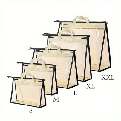 3pcs Pack Handbag Storage Dust Bags Transparent Visible Garment Bag Portable Clothes Hanging Wardrobe Organizer Bags Waterproof Bathroom Moisture-Proof Closet Hanging Bags Organiser Bag