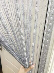 1pc Home Decoration Door String Curtain Flat Silver Ribbon Thread With Shaggy Tassel Room Divider, 39inx79in - Xám - Xem 1