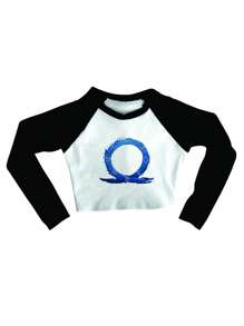 Cropped Raglan Winter Feminino Tumblr Blogger God Of War Symbolo Feminino Long Sleeve - 黑與白 - 查看 1