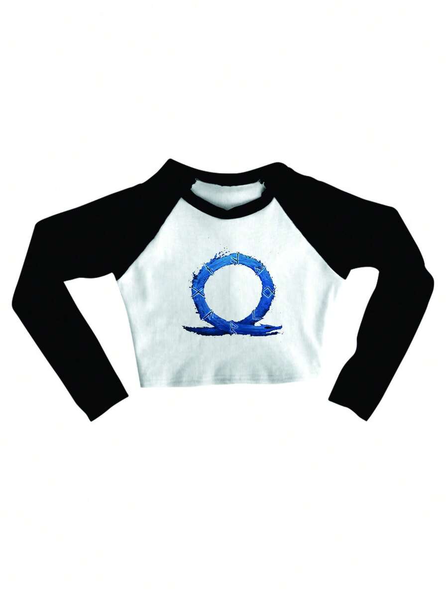 Cropped Raglan Winter Feminino Tumblr Blogger God Of War Symbolo Feminino Long Sleeve - 黑與白 - 查看 1
