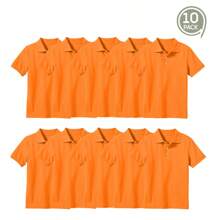 10-Pack School Uniform Tagless Polo Shirts For Boys - 橘色 - 查看 3