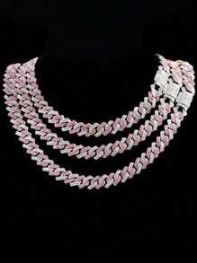 kuuioe 1pc Punk Hip Hop Dopamine Style Full Rhinestone Necklace, Unisex Fashion Y2K Necklace & Bracelet, Multiple Sizes For Daily Wear