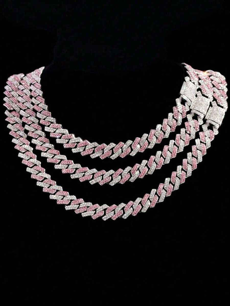 kuuioe 1pc Punk Hip Hop Dopamine Style Full Rhinestone Necklace, Unisex Fashion Y2K Necklace & Bracelet, Multiple Sizes For Daily Wear