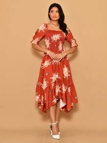 Helena Crepinho Printed Dot Midi Dress With Short Sleeves - 亮橙色 - 查看 1
