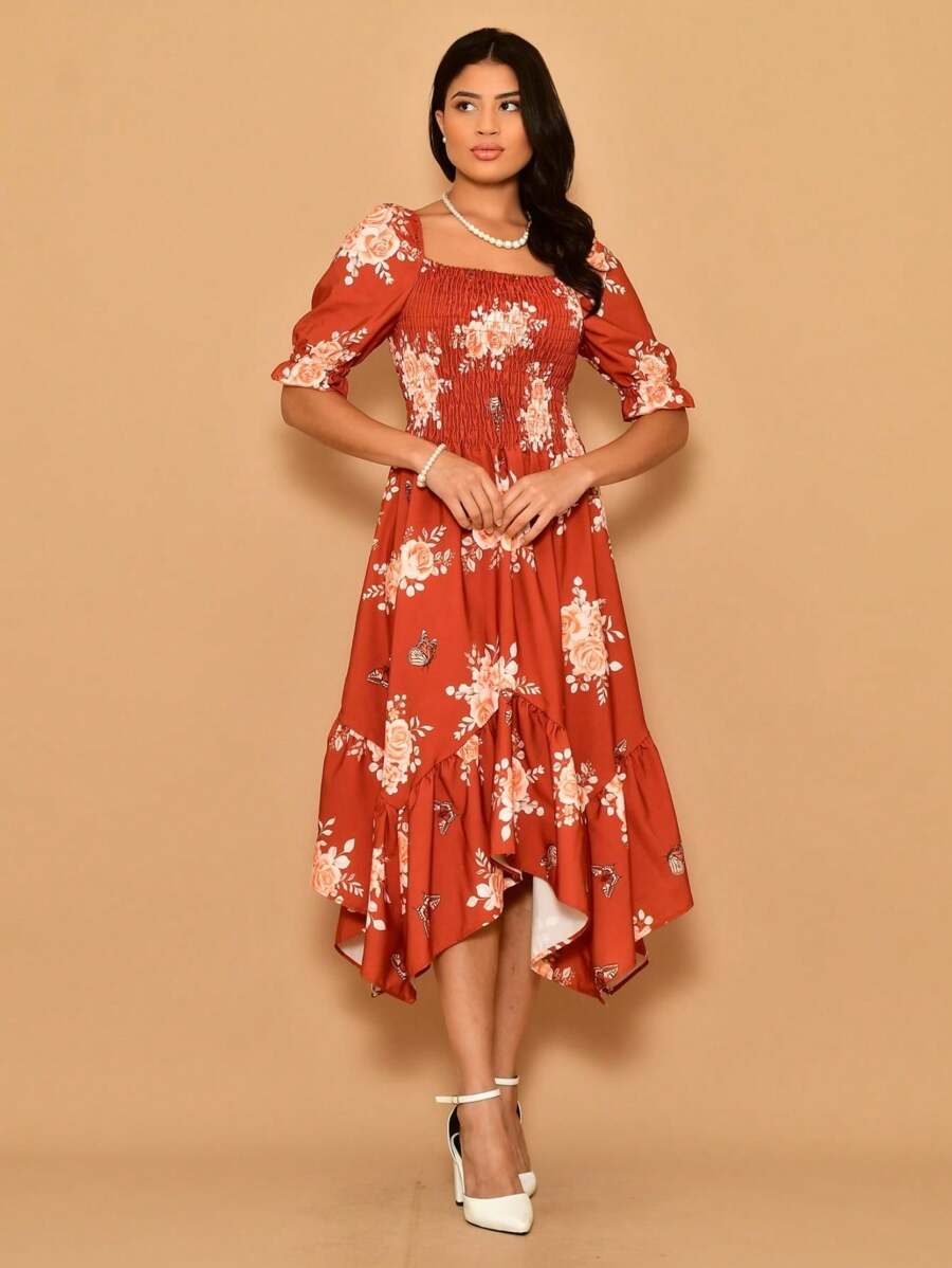 Helena Crepinho Printed Dot Midi Dress With Short Sleeves - 亮橙色 - 查看 1