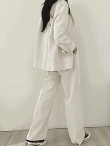 Traje de mujer traje pantalones a medida con bolsillo oblicuo con blazer corto con botón unicolor - Blanco - Ver 2