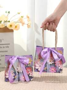 2 chiếc/bộ Túi quà giấy họa tiết hoa 3D màu tím Túi đựng quần áo có quai xách, Túi quà giấy di động có nơ ruy băng dùng cho sinh nhật, đám cưới, tiệc cô dâu, tiệc ngày lễ, túi đựng quà, vật dụng gói quà - Nhiều màu - Xem 6