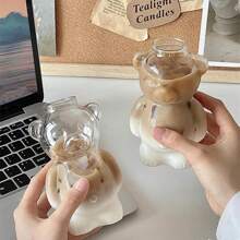 1 pieza Taza de oso pequeño popular del restaurante Ins, taza de vidrio de dibujos animados creativa para jugo de fruta, leche, té - transparente - Ver 3