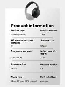Lenovo Słuchawki bezprzewodowe  TH46 z aktywną redukcją szumów, jakością dźwięku 5.4 HIFI, długim czasem pracy baterii, niskim opóźnieniem do gier, muzyki i sportu, z mikrofonem i wygodnym noszeniem