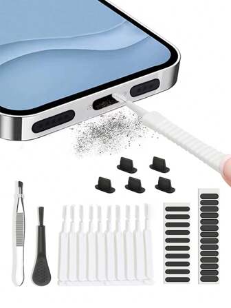 Kit de limpieza del puerto de carga: Malla antipolvo para teléfono, rejilla del altavoz, cepillo de limpieza del puerto de carga, pinzas y hisopos de limpieza