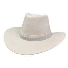 Customized Suede Cowboy Hat With Glitter Stripe - Champagne - View 1