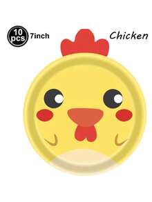 10 件农场动物派对纸盘猪牛羊一次性盘子生日装饰卡通动物餐具盘子，适用于圣诞派对促销 - 7吋 - 查看 4