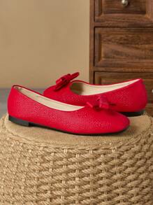 Zapatillas planas con punta cuadrada y lazo, elegantes zapatos casuales rojos/negros brillantes y cómodos para uso diario, fiesta, oficina