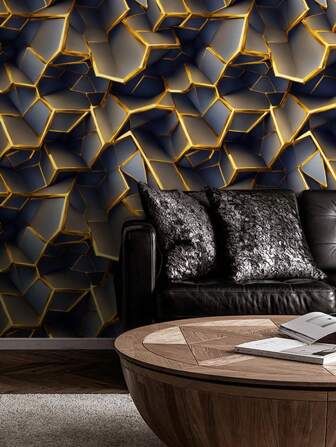 1卷复古加厚3D不对称图形黑金几何适用于家庭装饰、厨柜、桌椅、房间背景、家庭装修DIY、防水、耐污、易清洁、自粘、即撕即贴墙纸墙贴、装修贴纸撕墙板、墙纸、壁纸、春季装饰用品让您的家焕然一新、节日装饰贴纸礼物生日毕业