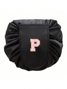 1 件女士时尚抽绳化妆包，时尚大容量化妆包，防水防潮，方便拿取，便携式抽绳包，粉色毛巾刺绣卫生间收纳袋，完美的旅行化妆收纳袋，字母A到Z，可以送给妈妈，家人，朋友，适合旅行，商务旅行，时尚大方化妆包化妆收纳袋化妆收纳袋