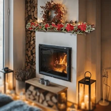 Nathdy 1pc Artificial Christmas Garland - Lifelike Flower And Berry Vine With Lush Green Leaves, Easy To Hang, Perfect For Festive Atmosphere - Ideal For Christmas, Anniversary, Wedding, Birthday, Wall Arch Decor,Christmas - Multicolor - View 6