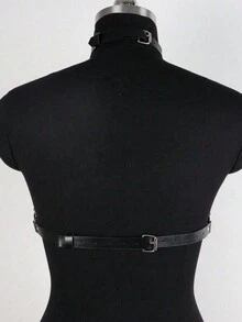 1pc Women's Dark Style Chest Harness Body Chain, PU Leather Waist Strap Decor, Suitable For Festival Celebrations And Parties - Black - View 5