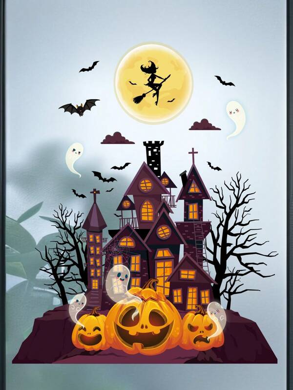 1PC Pumpkin Lantern Halloween Wall Stickers Bedroom Living Room Doors And Windows Background Decoration Removable Glass Self Adhesive PVC Removable Halloween Decoration Home Stickers