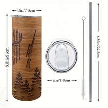 20oz Deer Hunting 3D Print Insulated Skinny Tumbler With Straw And Lid | 304 Stainless Steel Travel Coffee Cup | Festival Gift For Men And Women | Age 14+ | Durable Outdoor Canteen Back To School