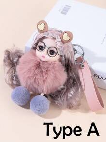 1个仿毛皮粉色娃娃吊坠，PVC材质钥匙扣挂件，适用于钥匙、背包、车钥匙 - 彩色 - 查看 13