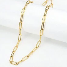 MONALLY Set de joyas de lujo chapado en oro de 18 quilates 1 set Collar y pulsera de cadena anular minimalista de acero inoxidable chapado en oro para mujer regalo de cita y compromiso - Conjunto de collar y pulsera - Ver 4
