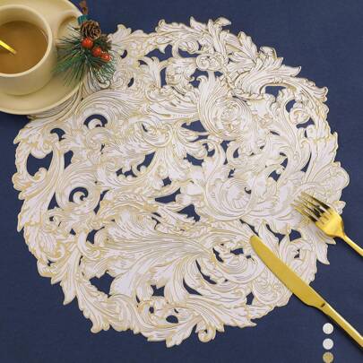 1/4pcs Dragon And Phoenix Chengxiang Colors Are Optional, Asymmetrical Round Placemats, Hollow PVC High-End Western Food Mats, Anti-Scalding And Insulated Table Mats