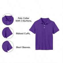 Young Boy 10-Pack School Uniform Tagless Polo Shirts - Grape - View 3