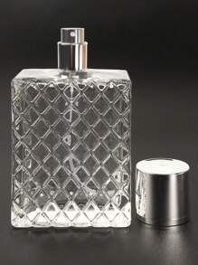 1pc 100ml/3.4oz Square Clear Glass Refillable Spray Perfume Bottle, Large Capacity Fine Mist Sprayer, Empty Portable Essential Oil Container, Travel Essential - Clear - View 5