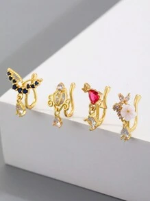 1 件时尚蝴蝶、花朵和心形鼻钉，非穿孔，适合女士和女孩 - 金黃色 - 查看 8