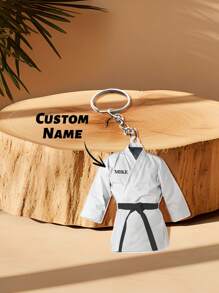 1pc Custom Name Karate Uniform Keychain Personalized Full Color Karate Belt Keychain, Custom Name Acrylic Keychain, Karate Gift, Gift Unique, Customized Ideal Gifts For Him Her, Family, Friends, Grandparents, Children For Graduation, For Christmas, For Winter, For Fall/Autumn, For Holiday Treasure Finds Personalized/Customized Keychain, Christmas Accessories,Customized Keychains & Accessories,End Of Summer,Delicate Romance,Boyfriend,Girlfriend,Family,Friends,Birthday Gift - White - View 2