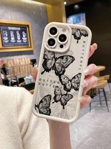 1 件简约时尚蝴蝶字母图案陶瓷护眼防摔镜头保护手机壳适用于 Apple/Redmi/Infinix/Vivo/OPPO/MOTO 防水防震防刮 - 米色 - 查看 5